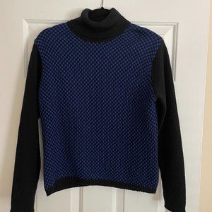 Talbots Dark Blue and Black Houndstooth Cowl Neck Sweater (Medium)